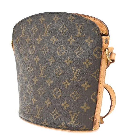 LOUIS VUITTON Logo Drouot Shoulder Bag Monogram Leather Brown M51290 88EF355 - Picture 3 of 16